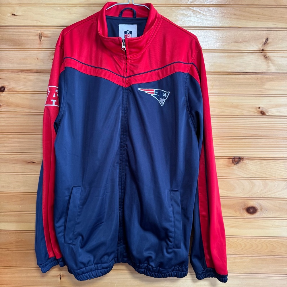 NFL New England Patriots Red and Blue Polyester Zip Up Jacket Large